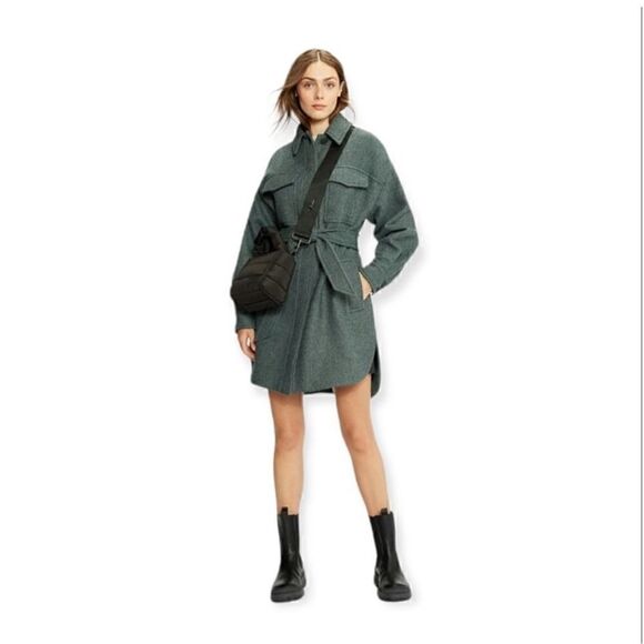 Ted Baker Emerii Oversized Belted wool blend Shacket shirt jacket XXL green new - Picture 1 of 15